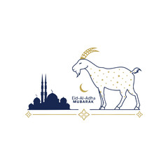 Eid ul adha greetings vector with mosque,  cow and goat