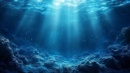 Obraz premium Peaceful deep-sea background with drifting air bubbles and blue gradient 