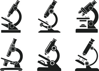 Microscope Silhouette Set – Science Vector Collection for Back to School