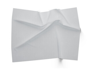 A white textured sheet with deep wrinkles and dynamic folds placed on a matte black backdrop. Ideal for editorial mockups, fashion visuals, or artistic poster design with high tonal contrast.