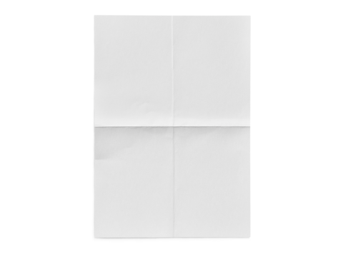 A clean white paper with visible vertical and horizontal folds, centered on a black background. Perfect for poster mockups, editorial layouts, or texture overlays with a simple and direct look.