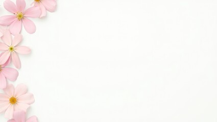 Delicate Pink Flowers on White Background Floral Border Spring Summer Nature