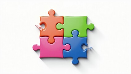 Obraz premium Colorful Jigsaw Puzzle Pieces Almost Complete Teamwork Concept Solution Connection