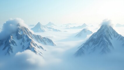 Obraz premium Majestic Snow Capped Mountains Rising Above a Sea of Clouds at Dawn