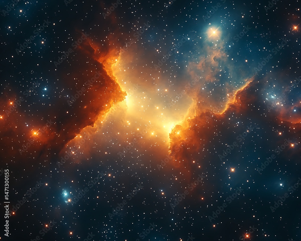 Sticker vast space nebula art with glowing stars nestled within hyper-realistic gas formations.