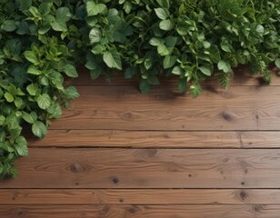 Close-up of fresh greenery & wooden surface, earthy color palette,  branches,  organic