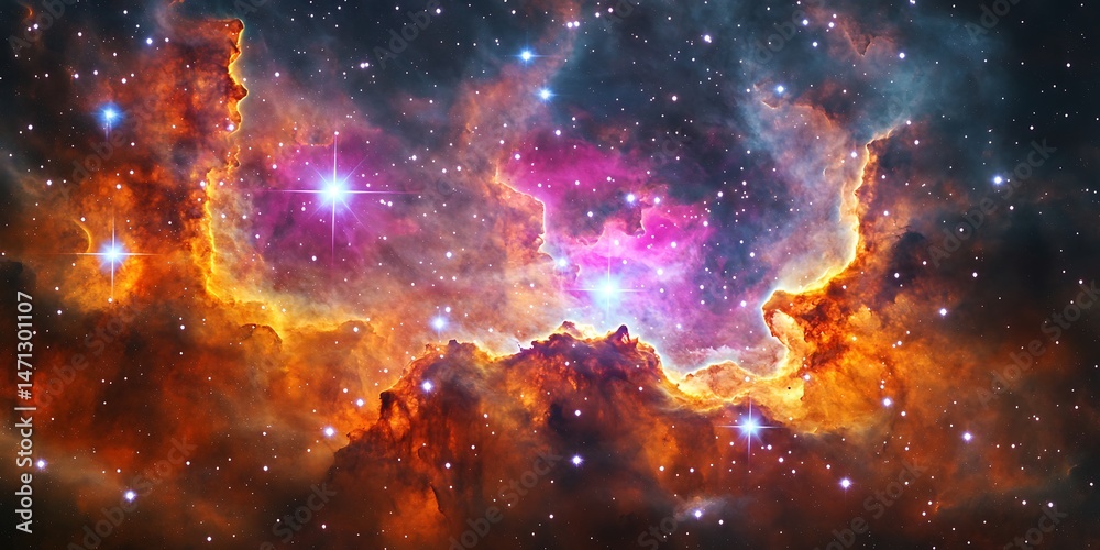 Canvas Prints vast space nebula art with glowing stars nestled within hyper-realistic gas formations.