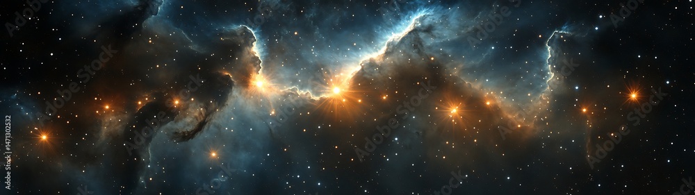 Canvas Prints vast space nebula art with glowing stars nestled within hyper-realistic gas formations.