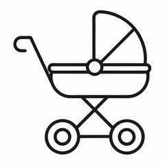 baby stroller outline icon on white background
