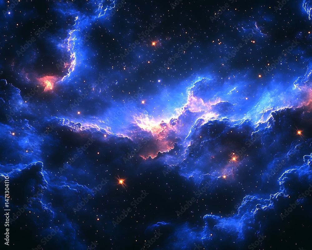 Sticker vast space nebula art with glowing stars nestled within hyper-realistic gas formations.