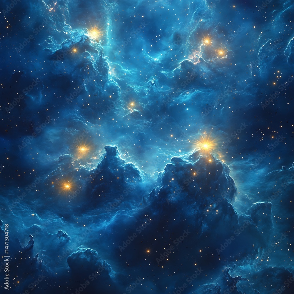Canvas Prints vast space nebula art with glowing stars nestled within hyper-realistic gas formations.