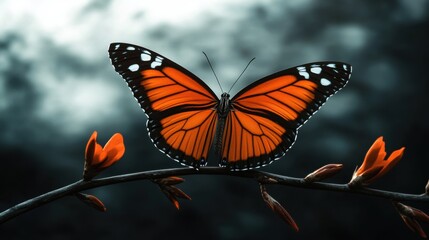 Obraz premium Majestic Monarch Butterfly on Blooming Flower Branch in Nature