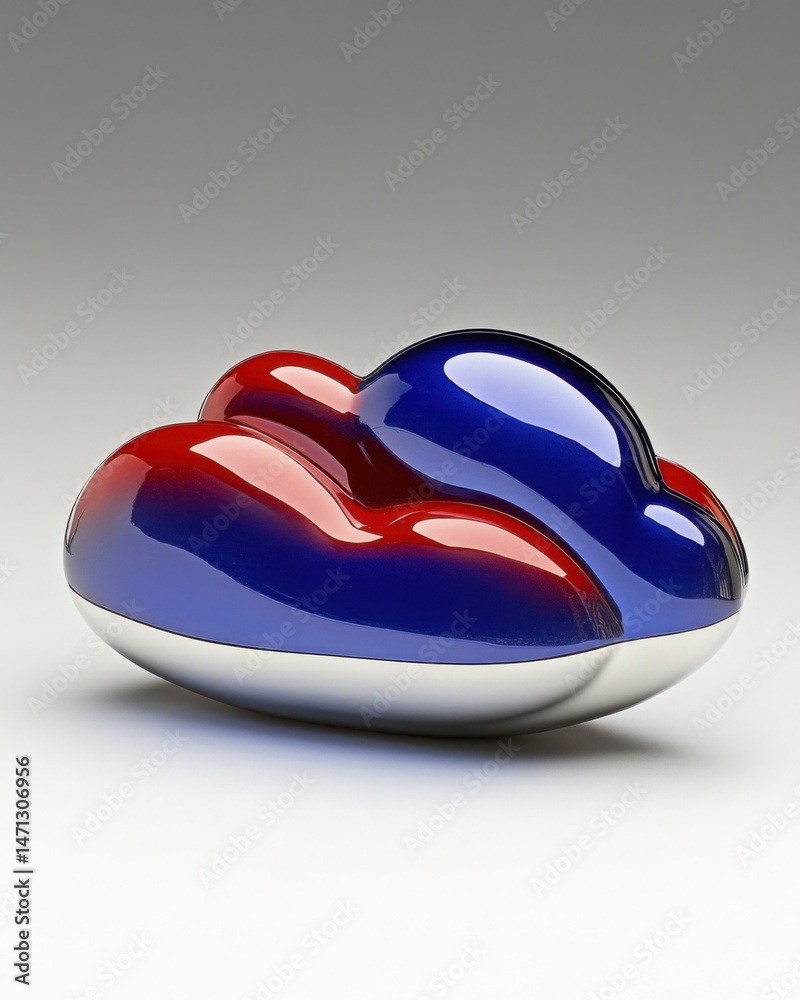 Poster abstract sculpture still life showcases red and blue gradients on a glossy surface in a studio setti