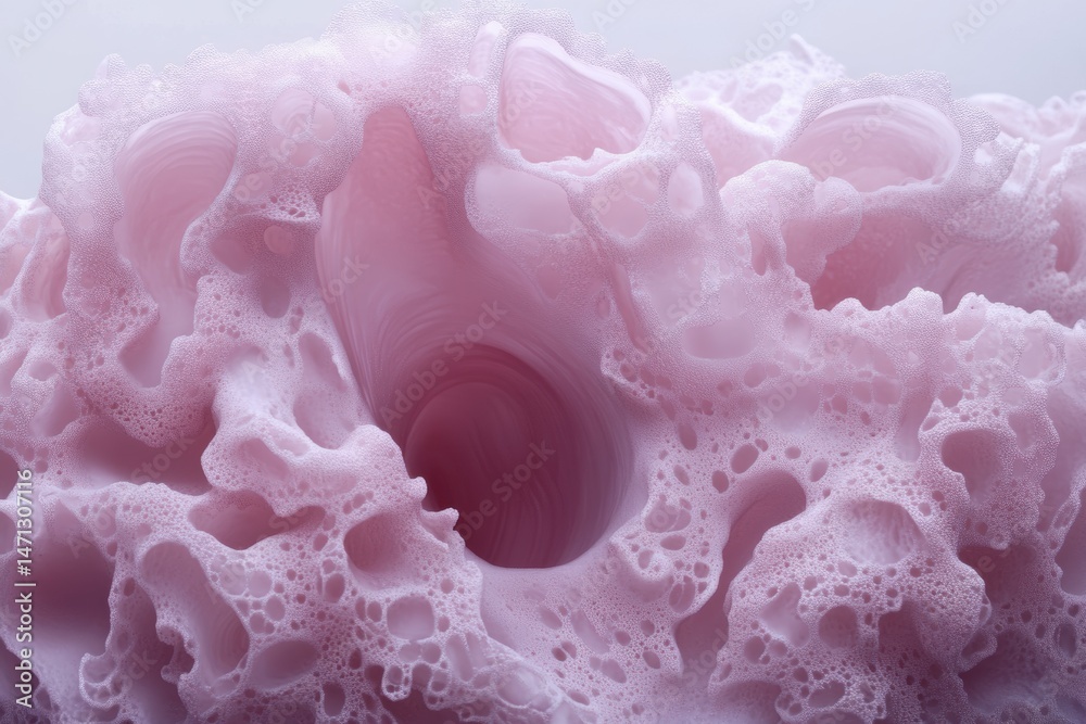 Aufkleber Abstract pink foam close up shot showing texture and detail with a hole in the center studio shot