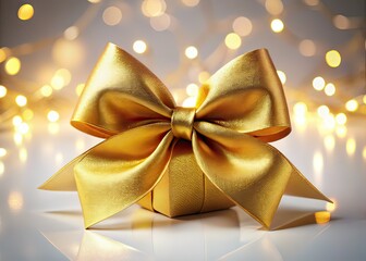 Gold Ribbon Bow on White Square Night Photography