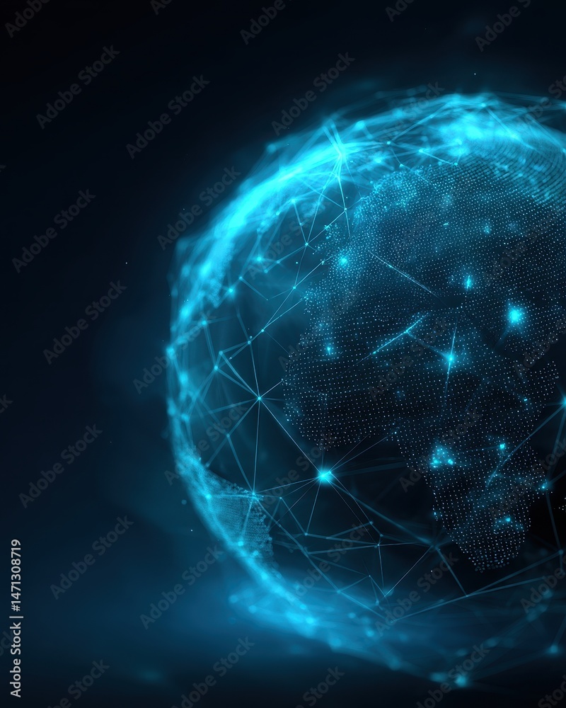 Aufkleber Digital globe illustration showing global network connection with glowing dots and lines technology concept