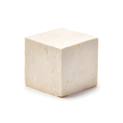 Fresh tofu cube on a white isolated background