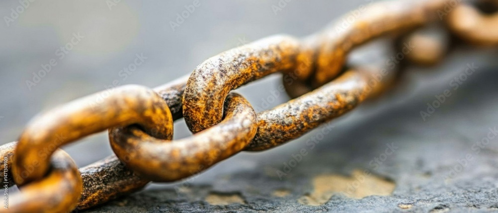Aufkleber macro shot of rusty metal chain links on concrete surface showing corrosion and decay industrial det