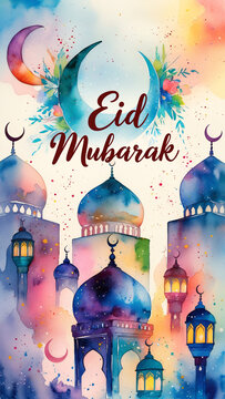 Elegant Eid Mubarak Greeting Card Illustration