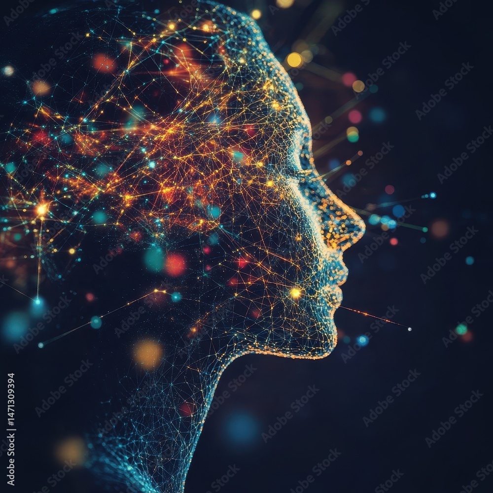 Aufkleber digital human head profile view with glowing network connections artificial intelligence concept ill
