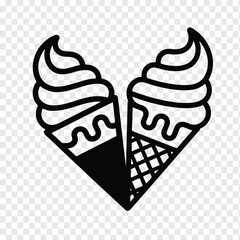  Ice Cream Cone Icons in Heart Shape – Isolated on Transparent Background
