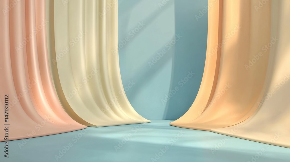 Leinwandbilder abstract pastel curtains backdrop studio shot showcasing elegant fabric folds and soft light for pro
