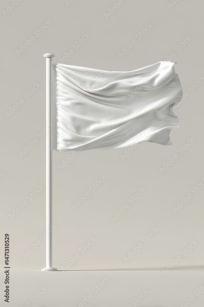 Aufkleber white flag waving on pole against neutral background studio shot conceptual blank canvas clean slate