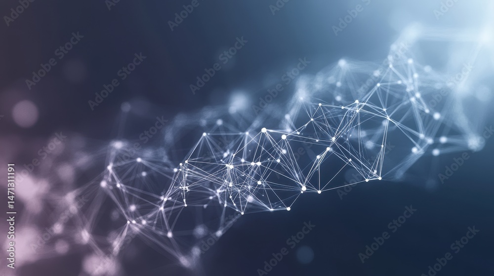 Fototapete Abstract Network Connection Plexus Structure Connecting Data Points in a Digital Space Low Angle Shot