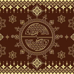semlress pattern Fish Thai line Art