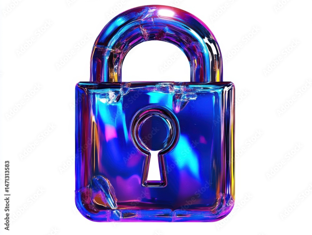 Poster iridescent padlock security concept on white background close up colorful lock protection privacy