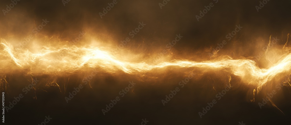 Poster golden energy flowing horizontally across dark space abstract background concept art style illustrat