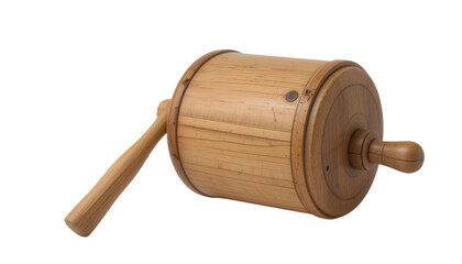 Antique Wooden Butter Churn with Dasher Stick and Handle Isolated on White