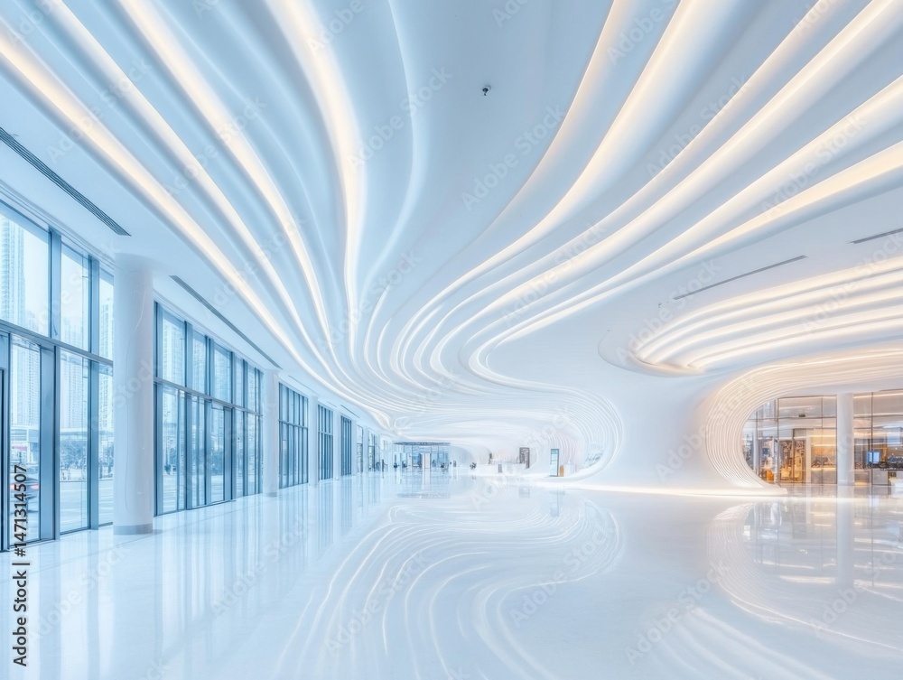 Aufkleber modern architecture interior design showcasing futuristic ceiling and floor in a large hall with win