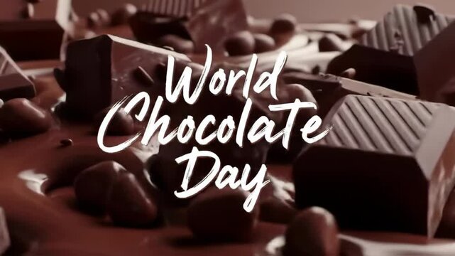World Chocolate Day. Chocolate pieces background. Celebration concept.