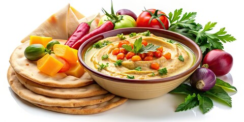 Homemade Hummus Variety with Vegetables & Pita - Documentary Photography