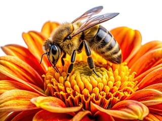 Honeybee on Orange Flower - Macro Nature Photography
