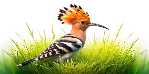 Hoopoe Bird Double Exposure Green Grass Closeup AI Art