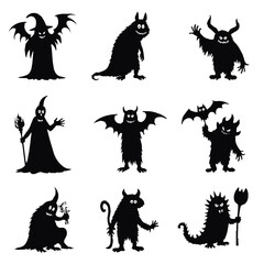 Black monster silhouette set