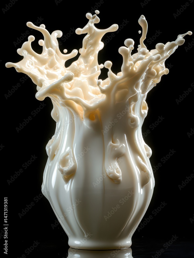 Aufkleber milk splash high speed photography studio shot on black background showing dynamic liquid motion and