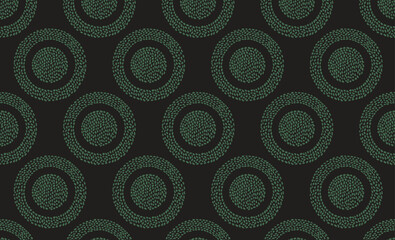 Hand drawn circle paint daub and speckle abstract seamless pattern, Japanese and tribal wood carving texture background, minimal handcrafted geometric graphic for textile, carpet, decoration
