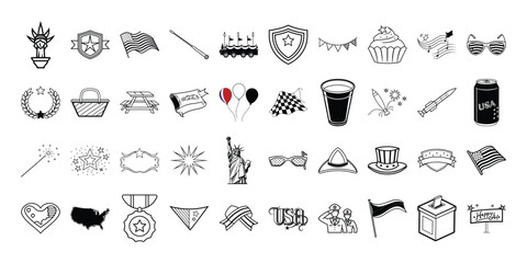 set of icons for independence day  , 4th July