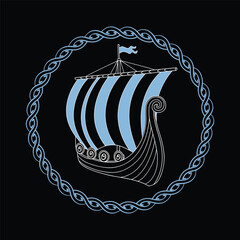iking Longship with Nordic Knot Frame – Ancient Norse Sailing Ship Vector Illustration