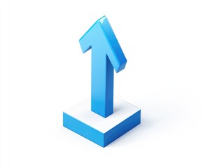 A 3D isometric blue upward arrow on a square base