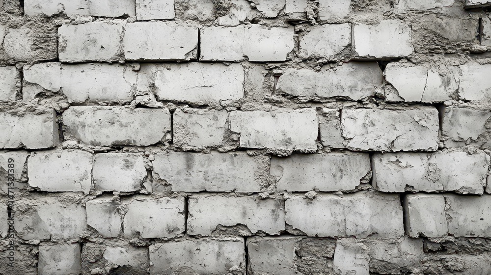 Poster distressed brick wall close up shot showing texture and age in monochrome style for backgrounds and 