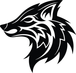 head of a wolf design and icon, black and white illustration vector wolf head, Wolf Head silhouette logo