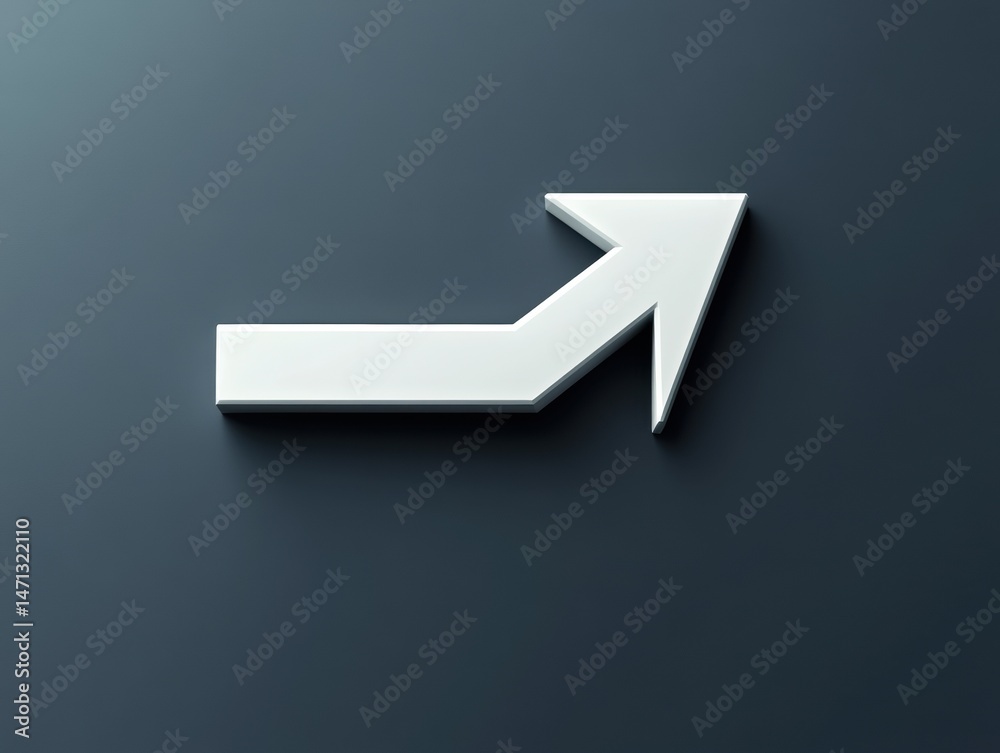 Poster white arrow pointing up and right on dark blue background studio shot for direction growth success c