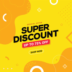 Super discount sale banner promotion. Super Discount Sale Promotional Banner special offer of up to 75% off