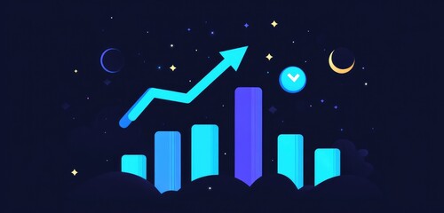 Fototapeta premium Upward trending bar graph in night sky
