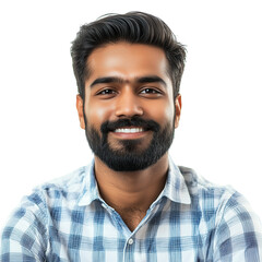 Obraz premium A set of portrait shots of an attractive Indian male in his 30s with a groomed beard, isolated on a transparent background