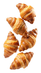 flying fresh croissant isolated on transparent white background, clipping path